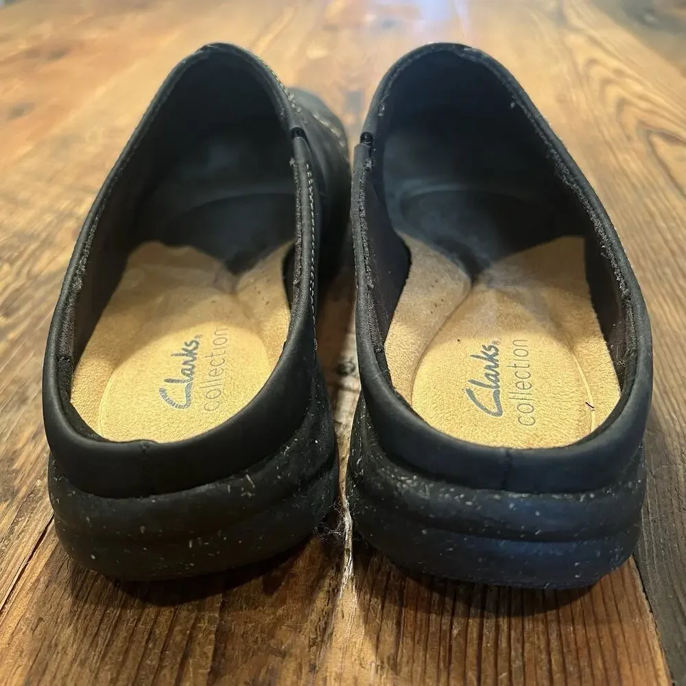 Clarks Roseville Faye Clogs Black Leather Slip On Mules Size 9 Comfort Shoes - Picture 7 of 14